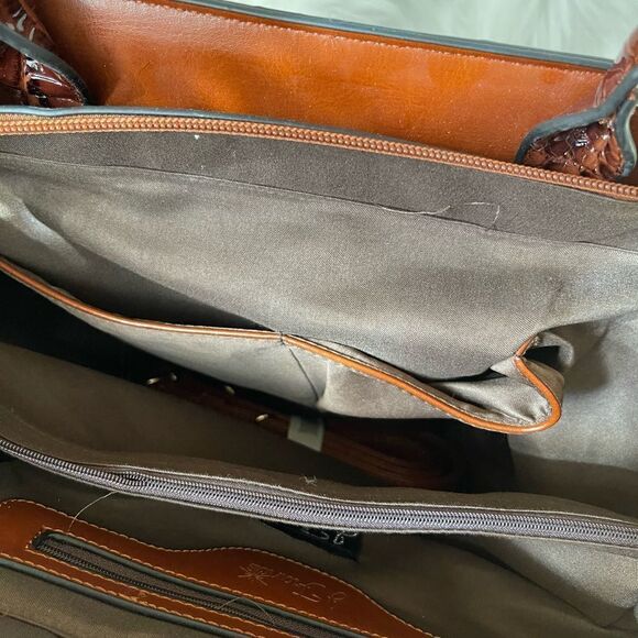 NWOT J Francis Brown satchel bag with crocs embossed print on sides & st… - Picture 11 of 16